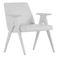 Stylish Modern Single Chair With Green Fabric Upholstery And Wooden Armrests