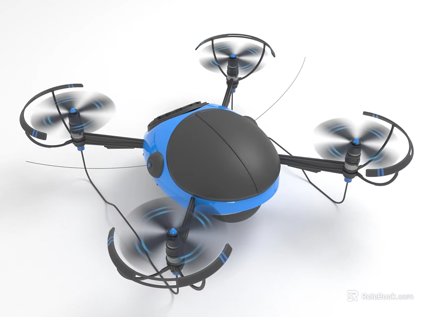 Blue And Black Quadcopter Drone With Protective Guards And Stabilized Rotors 3d model 