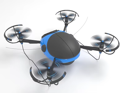 Blue And Black Quadcopter Drone With Protective Guards And Stabilized Rotors 3d model