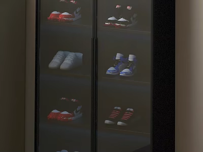 Modern Shoe Cabinet With Glass Doors And Multiple Shelves For Organizing Sneakers And Casual Shoes 3d model
