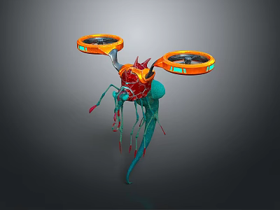 Game Movie Character With Orange Propellers Red Blue Body And Mechanical Tentacles 3d model