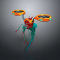 Game Movie Character With Orange Propellers Red Blue Body And Mechanical Tentacles
