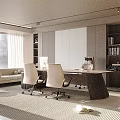 Modern Open Office Interior With Minimalist Desk Sofa Bookshelves And Plants