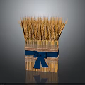 Golden Wheat Bunch Tied in Bamboo Box With Blue Ribbon Decoration