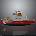 U.S. Coast Guard Red And White Vessel With Orange Crane And Equipment