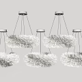White Fluffy Feather Chandeliers With Silver Base Multi Bulb Modern Design 3d model