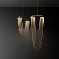 Pair of Contemporary Curved Pendant Lights With Linear Wire Structure For Home Interior