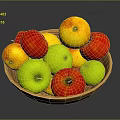 Wooden Fruit Bowl With Fresh Red Green Apples And Yellow Fruits On Kitchen Tabletop