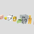 Block Shaped Pixel Style Animal Characters Including Pig Tiger Elephant And Giraffe