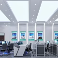 Modern Control Room With Multiple Computer Monitors Workstations Map Outline Wall And Bright Ceiling Lighting 3d model