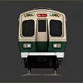 White and Green Model Train with Two Carriages on Black Background and Reflection 3d model