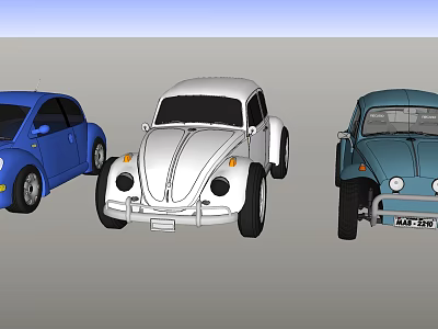Three Different Colored Classic Beetle Cars Showcased In Vintage Style 3d model