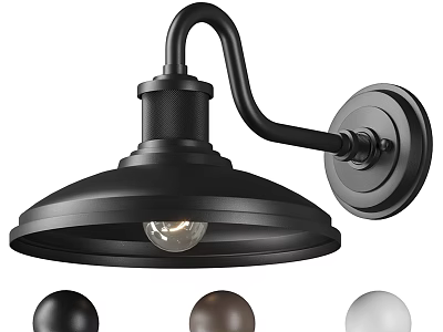 Black Curved Arm Wall Sconce With Wide Shade And Color Options Black Brown White 3d model