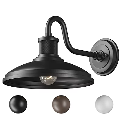 Black Curved Arm Wall Sconce With Wide Shade And Color Options Black Brown White 3d model