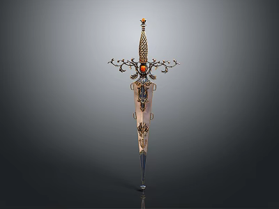 Ornate Decorative Mirror With Intricate Sword Patterned Frame And Gemstone Details 3d model