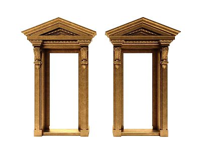 Golden Classical Entrance Gates with Ornate Columns and Triangular Pediments Design 3d model