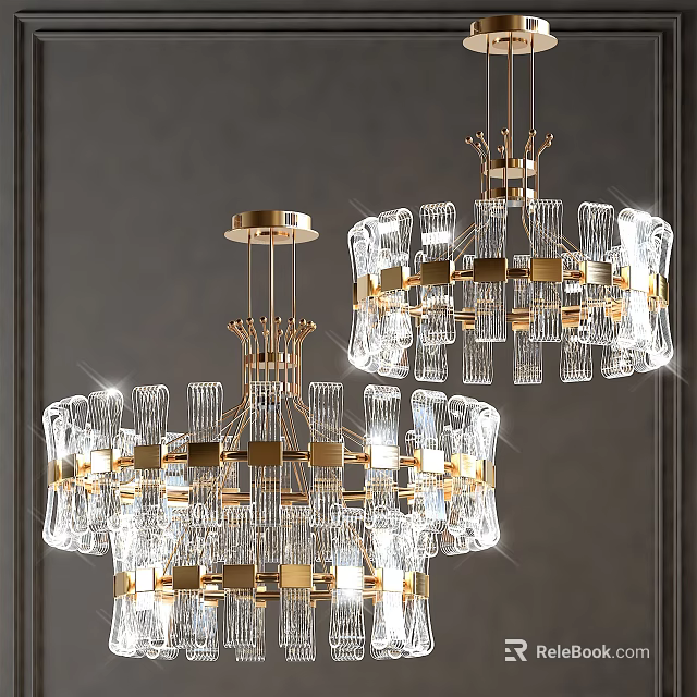 Modern Luxury Chandelier With Gold Metal Frame And Clear Glass Geometric Design For Interior Decoration 3d model 