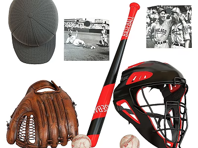 Baseball Sports Equipment Including Cap Glove Bat Balls And Catcher Mask 3d model