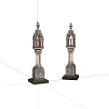 Pair Of Vintage Decorative Lanterns With Carved Details And Square Bases