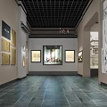 Indoor Cultural Exhibition Wall With Black White Drawings Texts Circular Sign And Green Plant