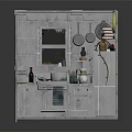 Cozy Kitchen Interior Design With White Cabinets Sink Clock Potted Plant And Tiled Floor