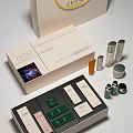 Luxury Perfume Cosmetics Set With White Boxes Green Orange Bottles And Shopping Bag