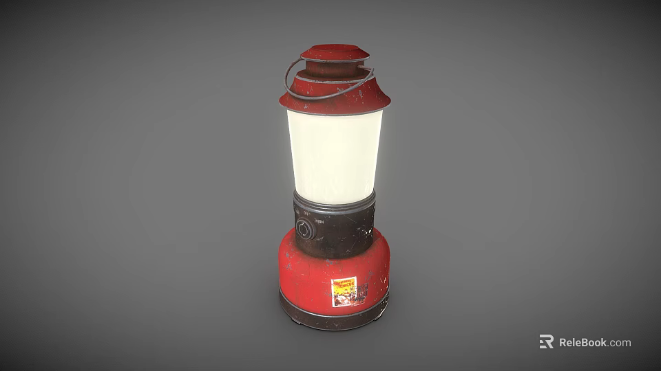 Vintage Furniture Kerosene Lamp With Red Base White Shade And Metal Handle 3d model 
