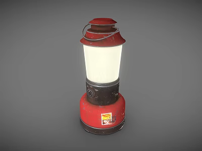 Vintage Furniture Kerosene Lamp With Red Base White Shade And Metal Handle 3d model