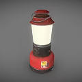 Vintage Furniture Kerosene Lamp With Red Base White Shade And Metal Handle