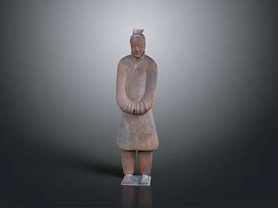 Ancient Terracotta Sculpture Carving of Standing Figure with Crossed Hands and Traditional Robe 3d model