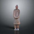 Ancient Terracotta Sculpture Carving of Standing Figure with Crossed Hands and Traditional Robe