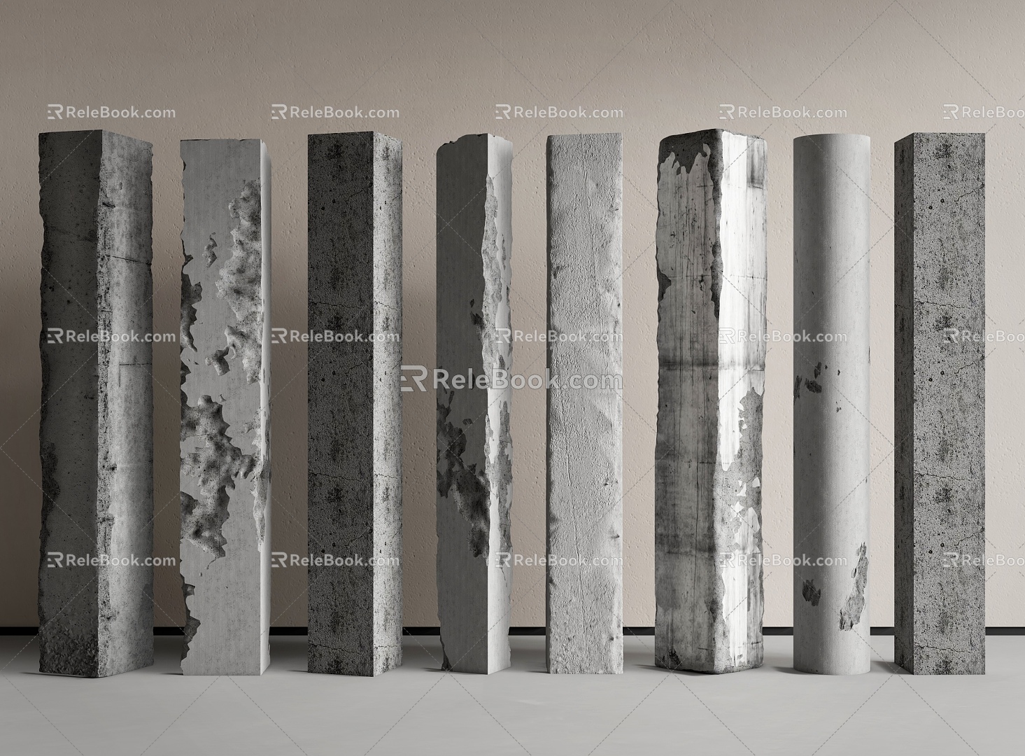 Modern Cement Columns Concrete Columns Damaged Columns 3d model