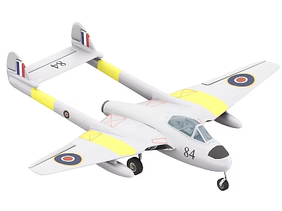 White and Yellow Fighter Jet Model with Royal Air Force Roundels and 84 Marking 3d model