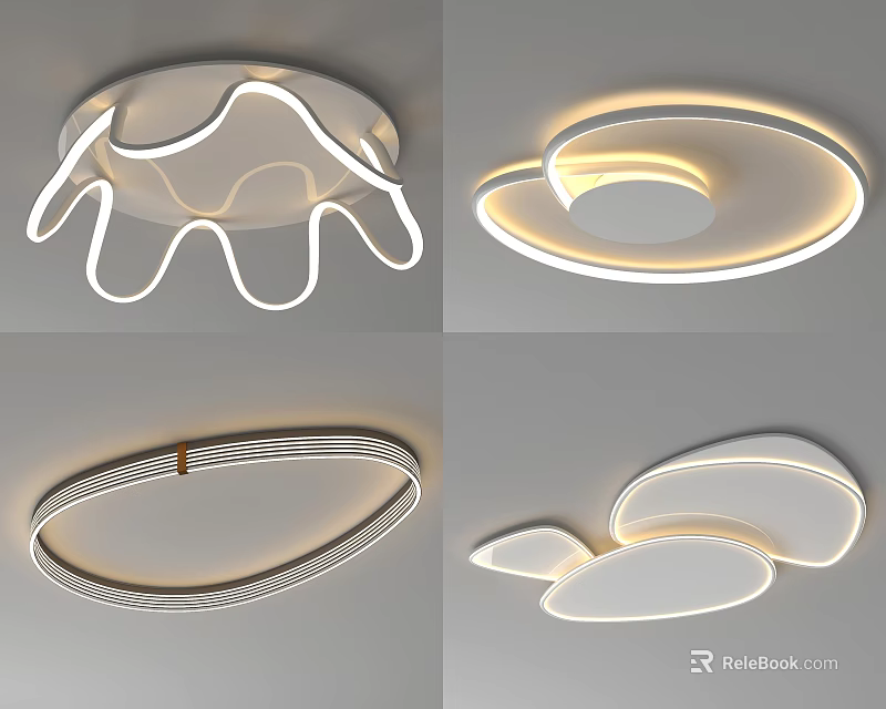 Modern Ceiling Lights With Various Geometric And Organic Shapes And Soft Glow 3d model 
