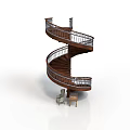 Elegant Wooden Spiral Staircase Design With Metal Railings Chair And Small Table