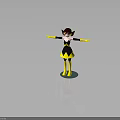 3D Character With Bee Like Features In Yellow Black Outfit Red Hair Antennae Standing Pose