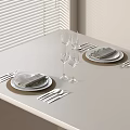 Modern Tableware Set With Plates Wine Glasses Silver Cutlery And Linen Napkins