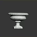 Detailed Stone Flower Pot With Ornate Carved Edges And Square Base
