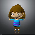 Cartoon Girl Character With Brown Hair Blue And Purple Striped Shirt Surprised Expression Arms Outstretched