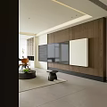 Modern Living Room Interior With Beige Sofa Round Coffee Table Wooden TV Cabinet White Blinds And Green Plant