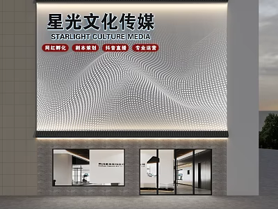 Modern Starlight Culture Media Facade with White Background Glass Windows and Brand Signage 3d model