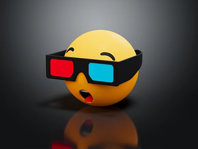 Decorative Ornament Set with Yellow Emoji Wearing 3D Glasses Red Blue Lenses 3d model