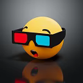 Decorative Ornament Set with Yellow Emoji Wearing 3D Glasses Red Blue Lenses