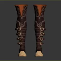 Knee High Boots Dark Brown Gold with Heart Shaped Buckles Golden Toe Caps Ornate Design