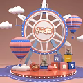 Children's Day Festive Scene With Ferris Wheel Hot Air Balloons Building Blocks And Teddy Bear