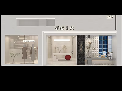 Modern Clothing Store Exterior With Stylish Window Display Mannequins And Decorative Plants 3d model