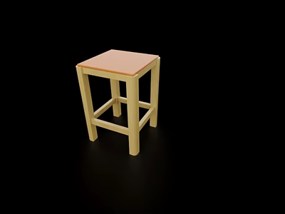 Simple Light Colored Wooden Stool With Square Seat And Four Legs Design 3d model