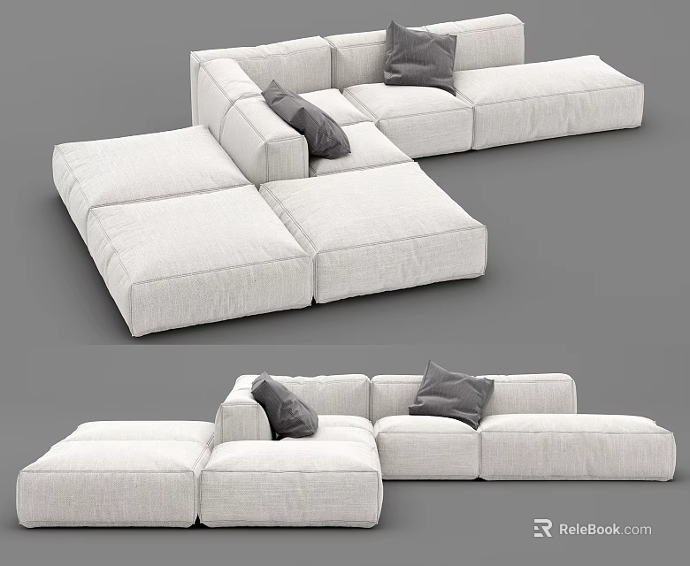 Modern Sectional Sofa Set With Light Gray Cushions And Modular Design 3d model
