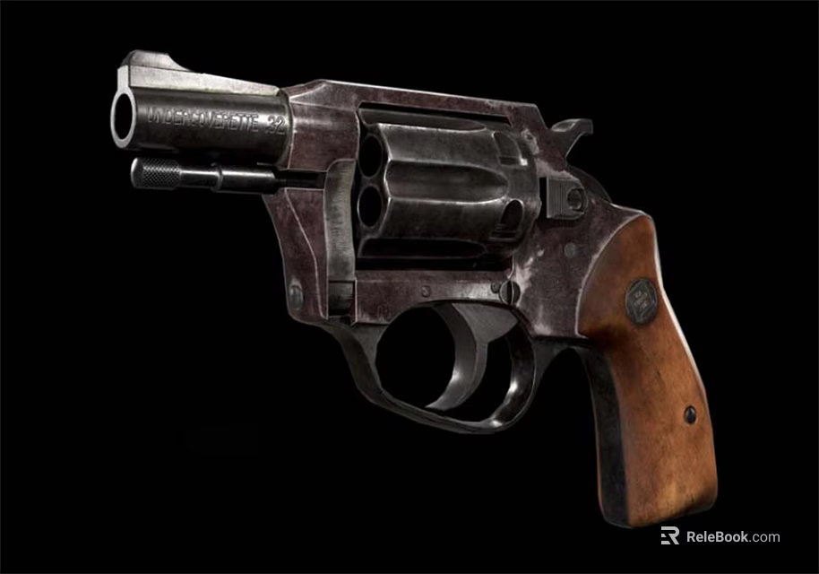 Detailed Vintage Revolver Firearm With Metal Cylinder And Wooden Grip Design 3d model 