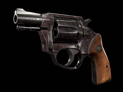 Detailed Vintage Revolver Firearm With Metal Cylinder And Wooden Grip Design 3d model